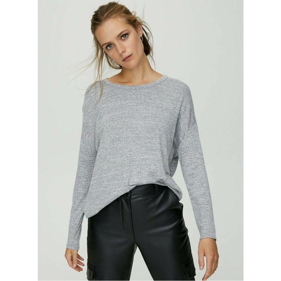 Aritzia Wilfred Free Arizona Heathered grey Jersey long sleeve top NWOT SIZE S - Picture 1 of 9
